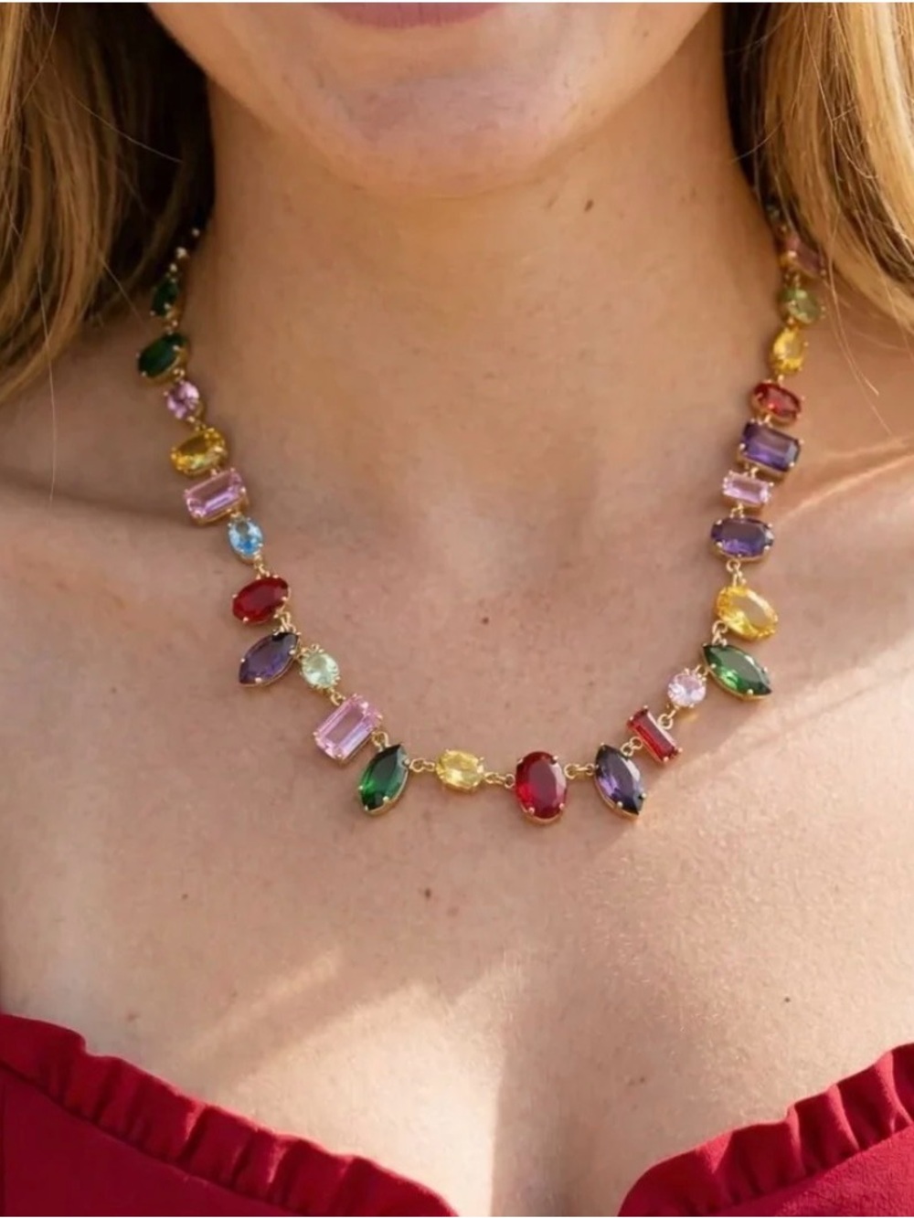18k Gold Plated Candy Multicolour CZ Necklace. New.